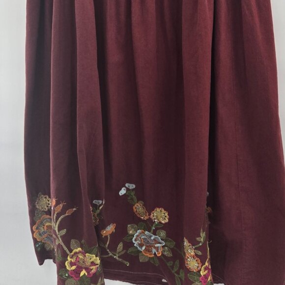 Vintage Y2K Fashion Terminal Burgundy Embroidery Beads 100% Cotton Maxi Skirt XL - Picture 2 of 11